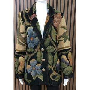 Painted Pony Women's Tapestry Floral Blazer Jacket Art to Wear M Cottagecore